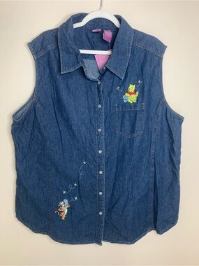 Disney Denim Embroidered Button Up Shirt 4X